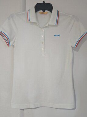 Louis Castel Womens Golf Polo Shirt White Size 90 (S) Dachshund Logo